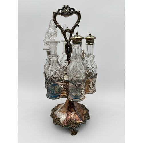 426 - Victorian Silver Plated Cruet Stand with Complete set of Bottles