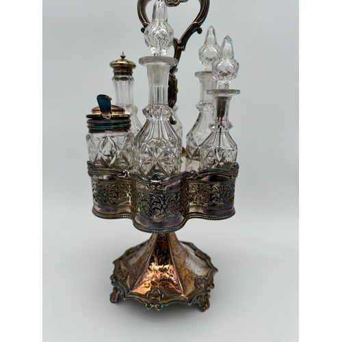 426 - Victorian Silver Plated Cruet Stand with Complete set of Bottles