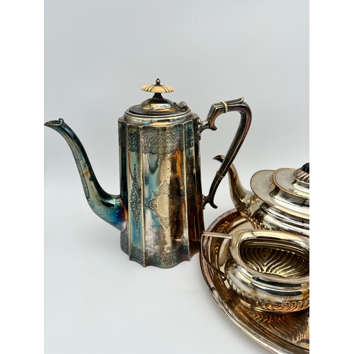 429 - Silver Plated Tea Set with Antique Silver Plated Hot Water Pot