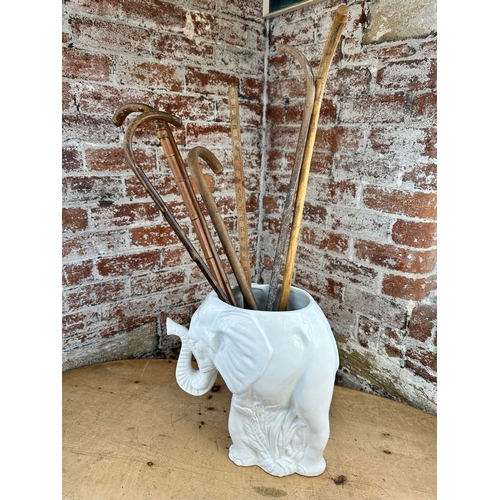 433 - Ceramic Elephant Stick Stand & Sticks