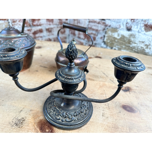 434 - Vintage Candlesticks & Copper Kettles