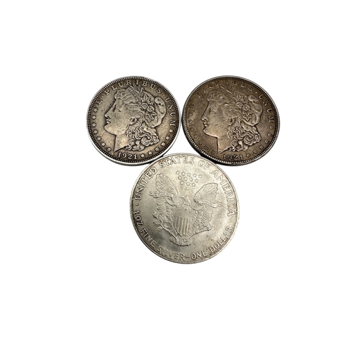 194 - Three American Silver Dollars: 1900 1oz Liberty Silver Dollar, 1921 Dollar 'S' Mint Mark, 1921 Dolla... 