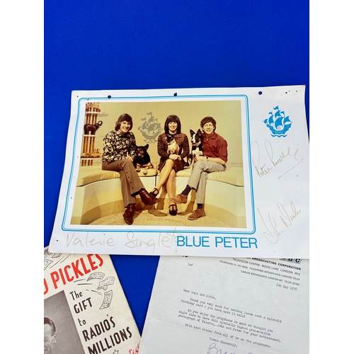 450 - Vintage Signed Blue Peter Photograph, Valerie Singleton,. John Noakes & Peter Purves Alongside Wilfr... 