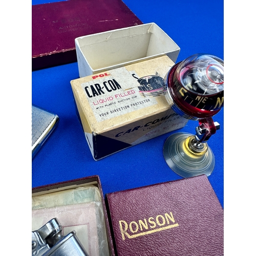 452 - Collectables including Cigarette Cases & Lighters with a Vintage Dash Mount Compass