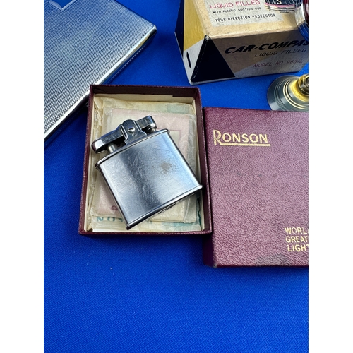 452 - Collectables including Cigarette Cases & Lighters with a Vintage Dash Mount Compass