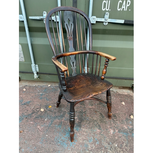 1011 - Antique Hoop Back Windsor Elbow Chair with Crinoline Stretcher