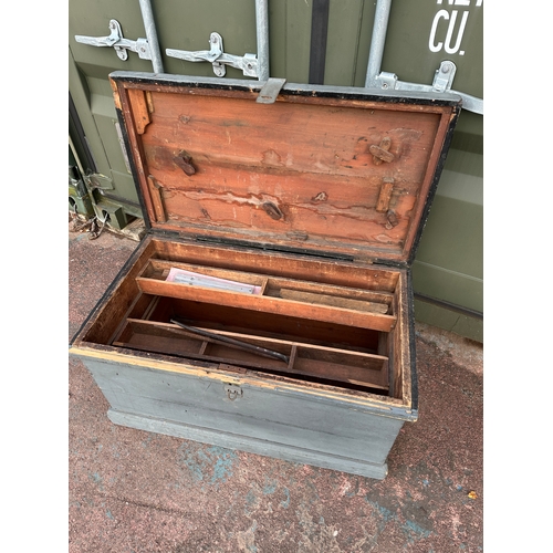 954 - Large, Locking Antique Carpenters Tool Chest- 95 x 53 x 51cm