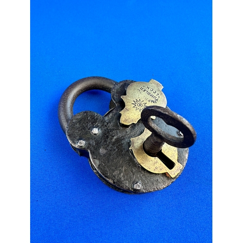 393 - Antique Padlock & Key 'Improved Tumbler Lock'