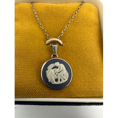 107 - Wedgwood Jasperware Pendant Mounted in Silver with Silver Chain