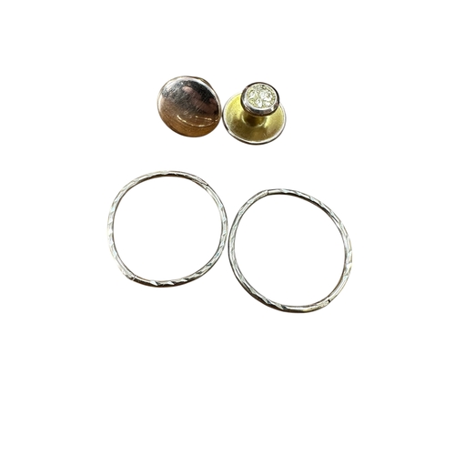 108 - Pair of Yellow Metal Hoop Earrings 1.04g with two Dress Studs