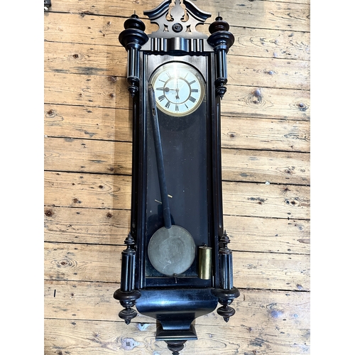 600 - Ebonised Single Weight Vienna Wall Clock - working