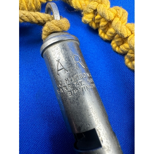 398 - WW2 Home Front ARP Whistle & Lanyard