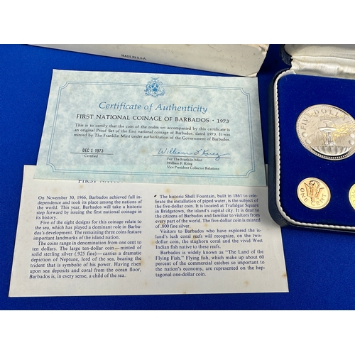 218 - The 1973 First National Coinage of Barbados Proof Set including 925 Silver $10 Coin & .800 Silver $5... 