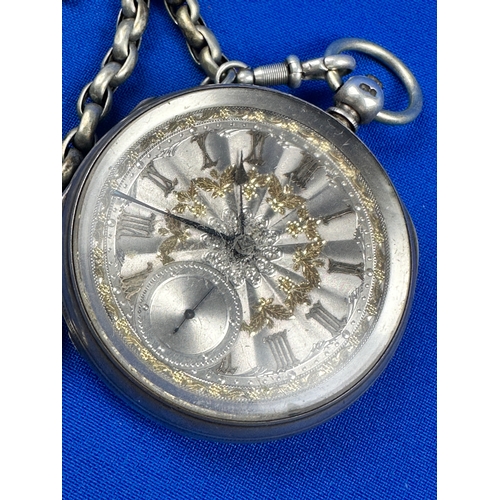 597 - Silver Pocket Watch & White Metal Chain a/f, Chester 1882 - Thomas R Russell Co.