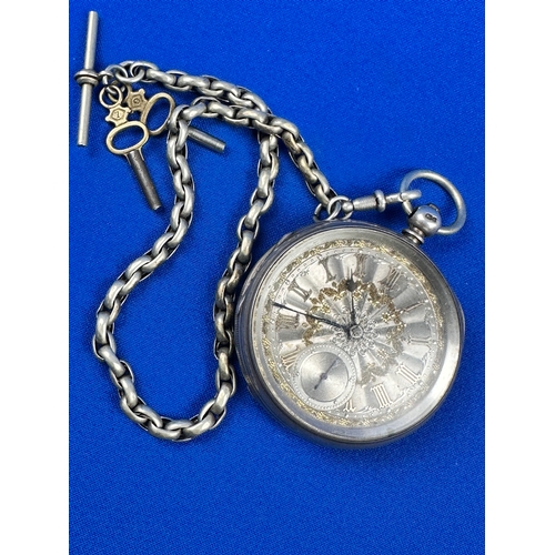 597 - Silver Pocket Watch & White Metal Chain a/f, Chester 1882 - Thomas R Russell Co.