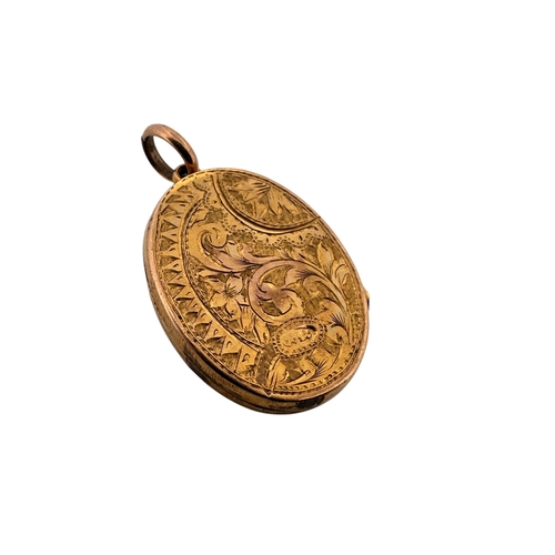 122 - Victorian Engraved Yellow Metal Locket. Marked 'Gold' to Reverse. 3.4g