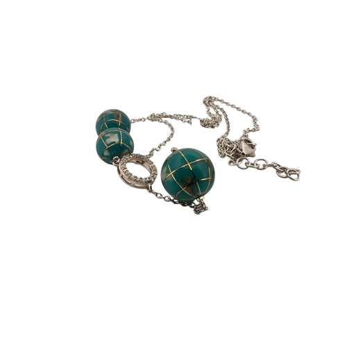 124 - Unusual Silver & Turquoise 'Globe' Pendant Necklace by Gemporia. Unworn with Original Tag. 10.7g