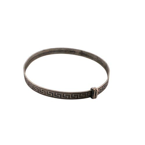 129 - 1930’s Silver Bangle with Greek Key Design, Birmingham 1934, NCRCO, 9.8g