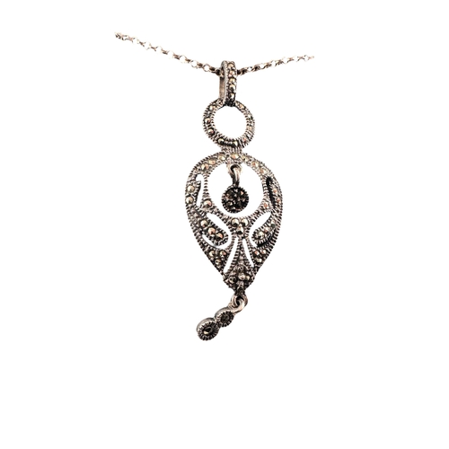 137 - Art Deco Silver and Marcasite Pendant Necklace on 20” Chain. Stamped 925 with Maker’s Mark, 5.5g Box... 