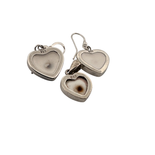 150 - Silver and ‘Shiva Eye’ Heart Shaped Earrings and Pendant