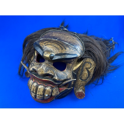 337 - Balinese Carved Wood and Horse Hair Mask Demon Mask