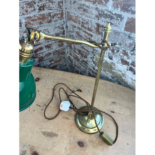 932 - Heavy Vintager Brass Lamp with Industrial Enamel Shade