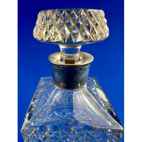 190 - Cut Crystal Decanter with Silver Collar - Hallmarks Visible but Rubbed