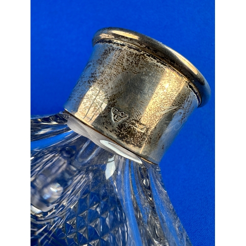 190 - Cut Crystal Decanter with Silver Collar - Hallmarks Visible but Rubbed