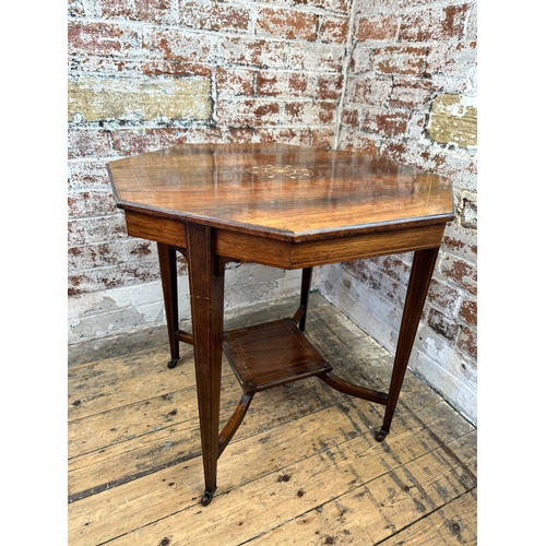 946 - Edwardian Inlaid, Octagonal Centre Table on Castors