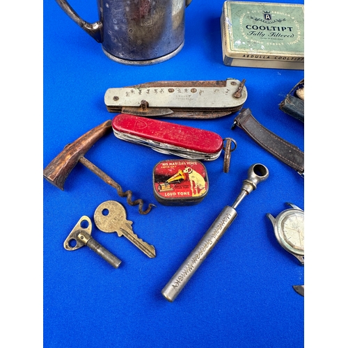 377 - Tin of Small Collectables including Watches & Corkscrews