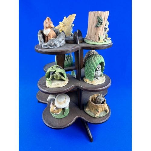 380 - Set of Franklin Mint Woodland Surprises Figures & Display Stand