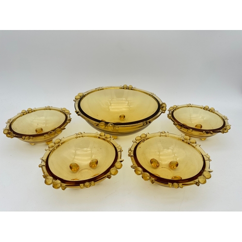 707 - Set of Art Deco Amber Glass Dessert Bowls