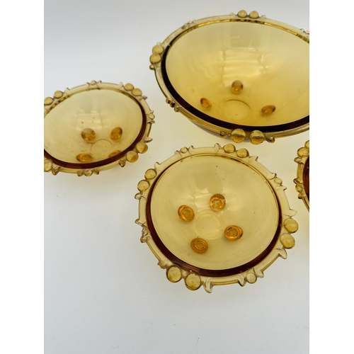 707 - Set of Art Deco Amber Glass Dessert Bowls