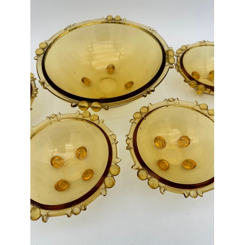 707 - Set of Art Deco Amber Glass Dessert Bowls