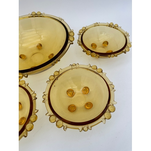 707 - Set of Art Deco Amber Glass Dessert Bowls