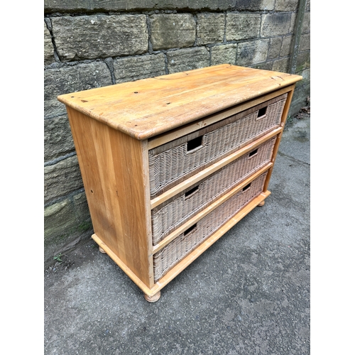 723 - Pine & Wicker Three Drawer Chest