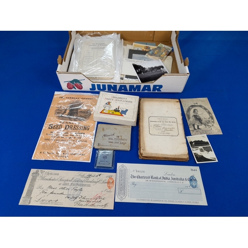 361 - Box of Mixed Ephemera including Cheques and Photographs