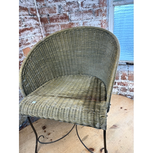 721 - Vintage Wrought Iron & Wicker Tub Chair