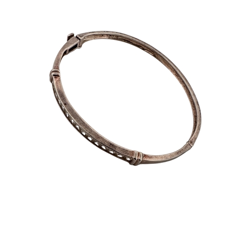 239 - 925 Silver Hinged Bangle with White Stones