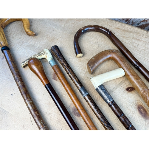 471 - Group of Vintage Walking Sticks including Silver Collar