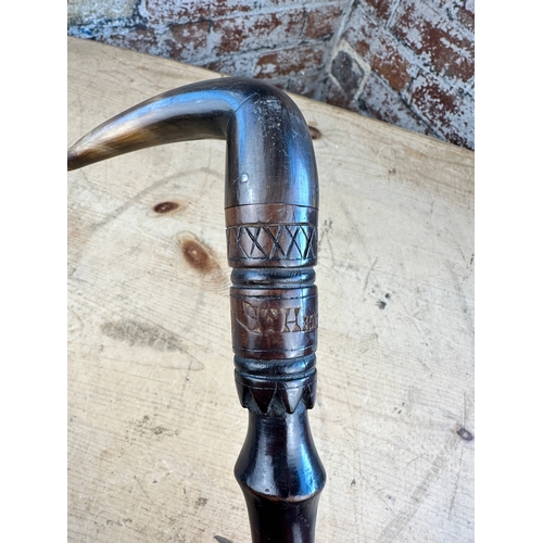 472 - Boer War, Prisoner of War Art Walking Stick. St Helena 1901. Horn Handle.