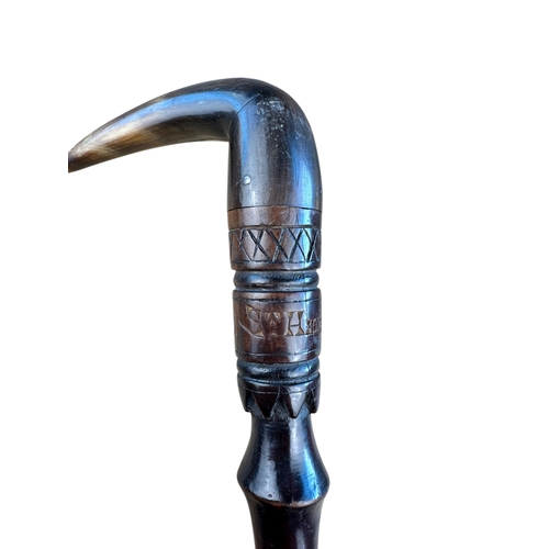 472 - Boer War, Prisoner of War Art Walking Stick. St Helena 1901. Horn Handle.