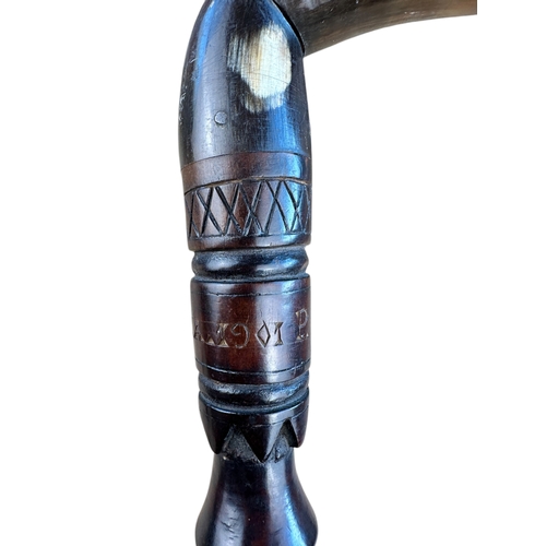 472 - Boer War, Prisoner of War Art Walking Stick. St Helena 1901. Horn Handle.