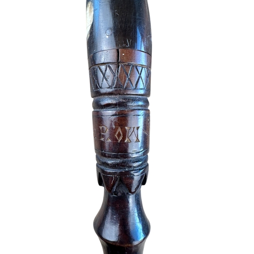 472 - Boer War, Prisoner of War Art Walking Stick. St Helena 1901. Horn Handle.