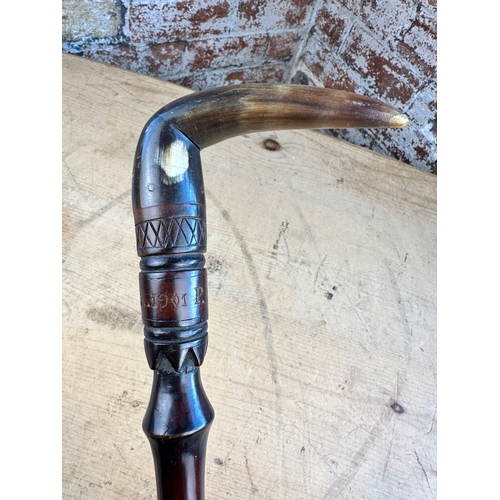 472 - Boer War, Prisoner of War Art Walking Stick. St Helena 1901. Horn Handle.