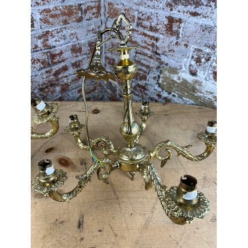 716 - Pair of Ornate Gilt Metal Five Arm Chandeliers