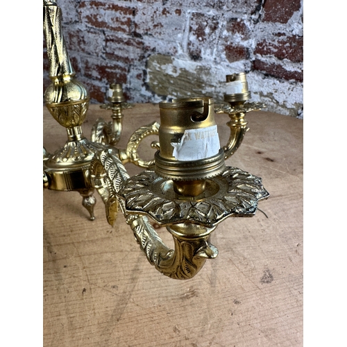 716 - Pair of Ornate Gilt Metal Five Arm Chandeliers