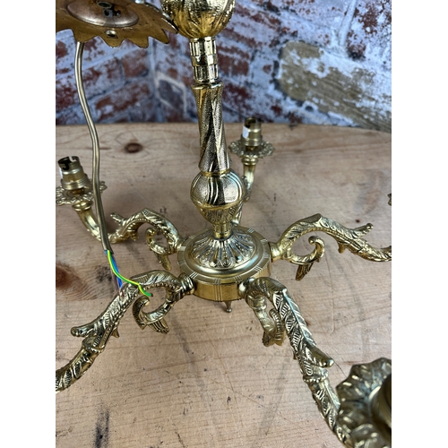 716 - Pair of Ornate Gilt Metal Five Arm Chandeliers