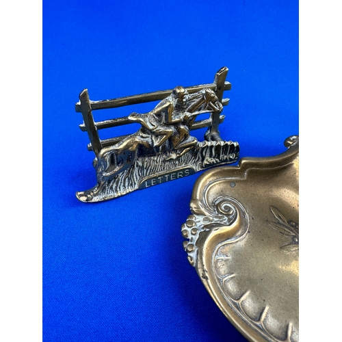 501 - Brass Art Nouveau Style Inkwell & Two Metal Letter Racks