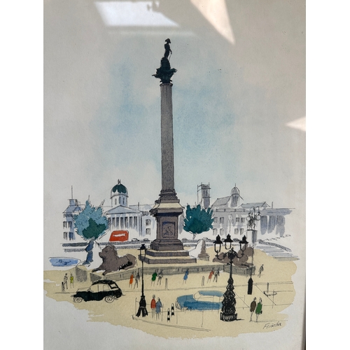 628 - Flischer - London Bridge and Nelson's Column - Colourwash and Pen